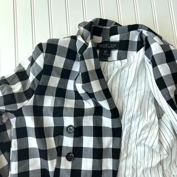 Rachel Zoe Blazer Women S Black White Buffalo Plaid Check Double Breasted Lined - Picture 9 of 12
